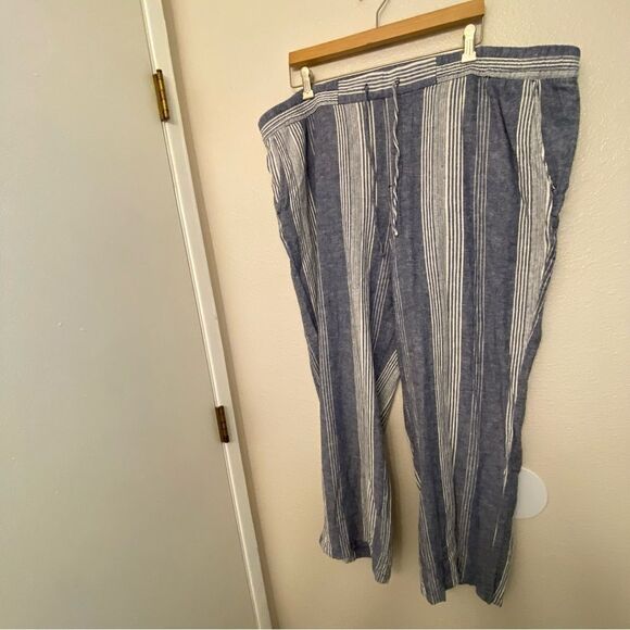 OLD NAVY Linen coastal blue Stripe Wide Leg hi rise pull on palazzo pant XXL - Picture 5 of 13